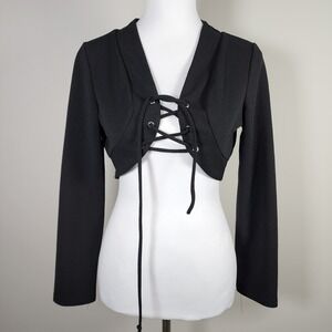 Forever Black Lace Up Crop Top Shrug Jacket Y2K Goth Alt Aesthetic Womens Medium